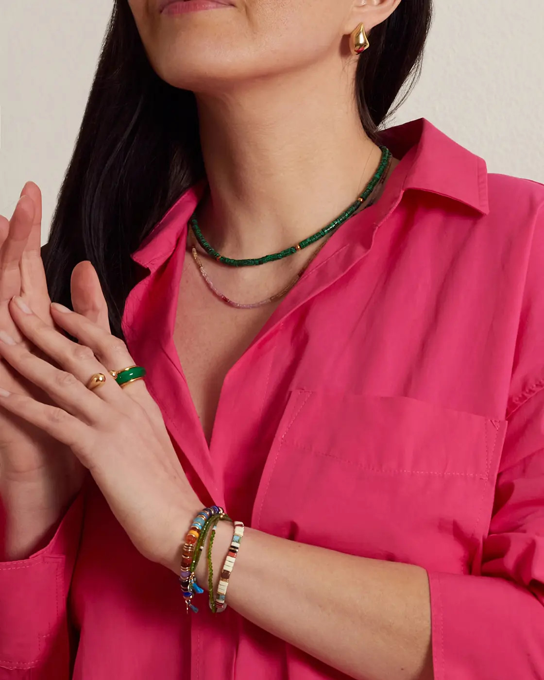 Eliza Gold Vermeil Gemstone Stretch Bracelet - Diopside