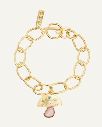 The Wonderland Gold-Plated Chunky Chain Bracelet with Pink Pearl Mushroom Charm