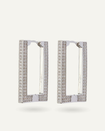 Silver-Plated Cubic Zirconia Pave Boxer Hoops