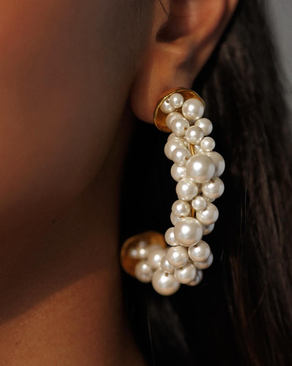 Gold-Plated Pearl Cluster Half Hoops