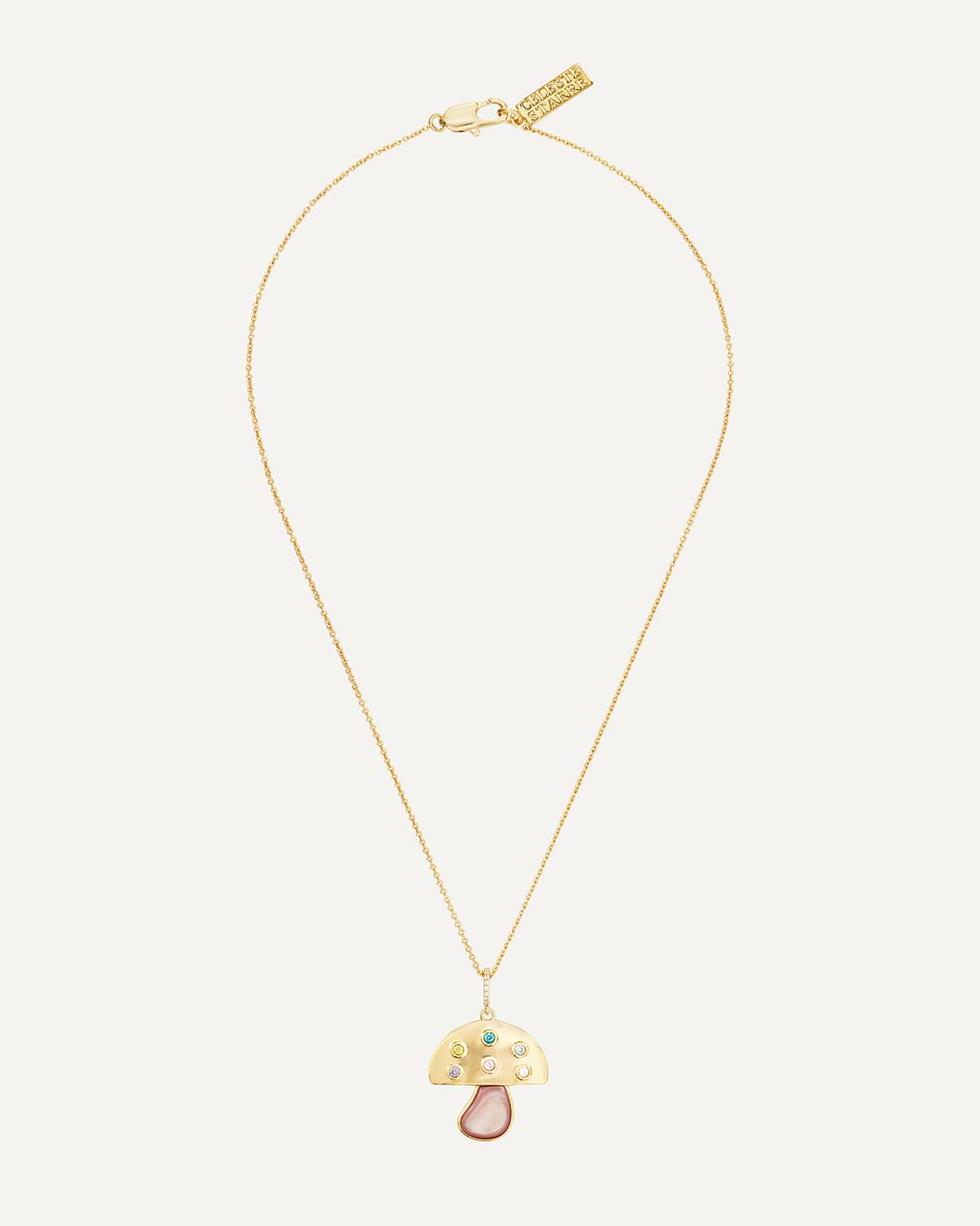 The Wonderland Gold-Plated Dainty Necklace with Pink Pearl Mushroom Charm