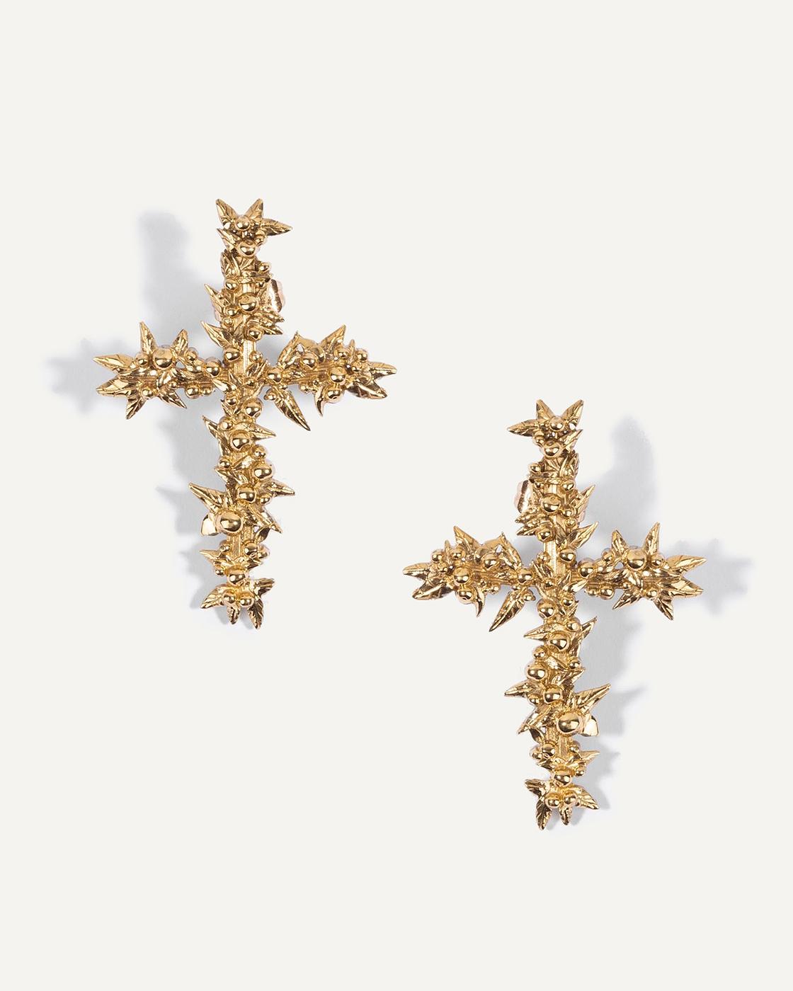 Pair of Solid Bronze Apple Blossom Cross Earrings