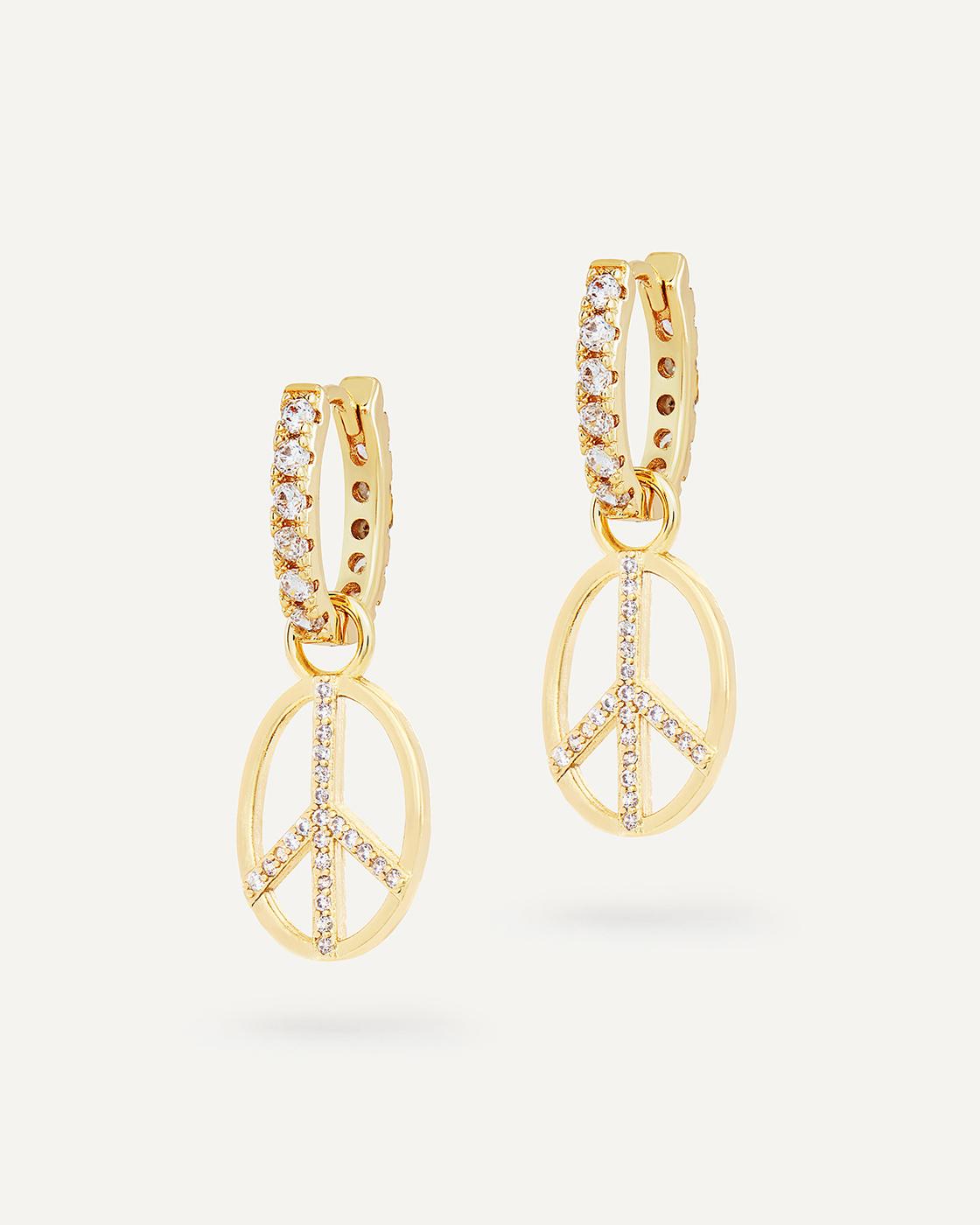 Peace Out Gold-Plated Zirkonia Earrings with Peace Charm