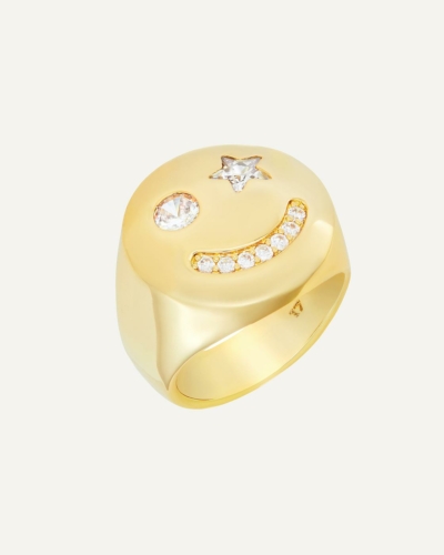 Wink If You Are Happy Gold-Plated Signet Ring