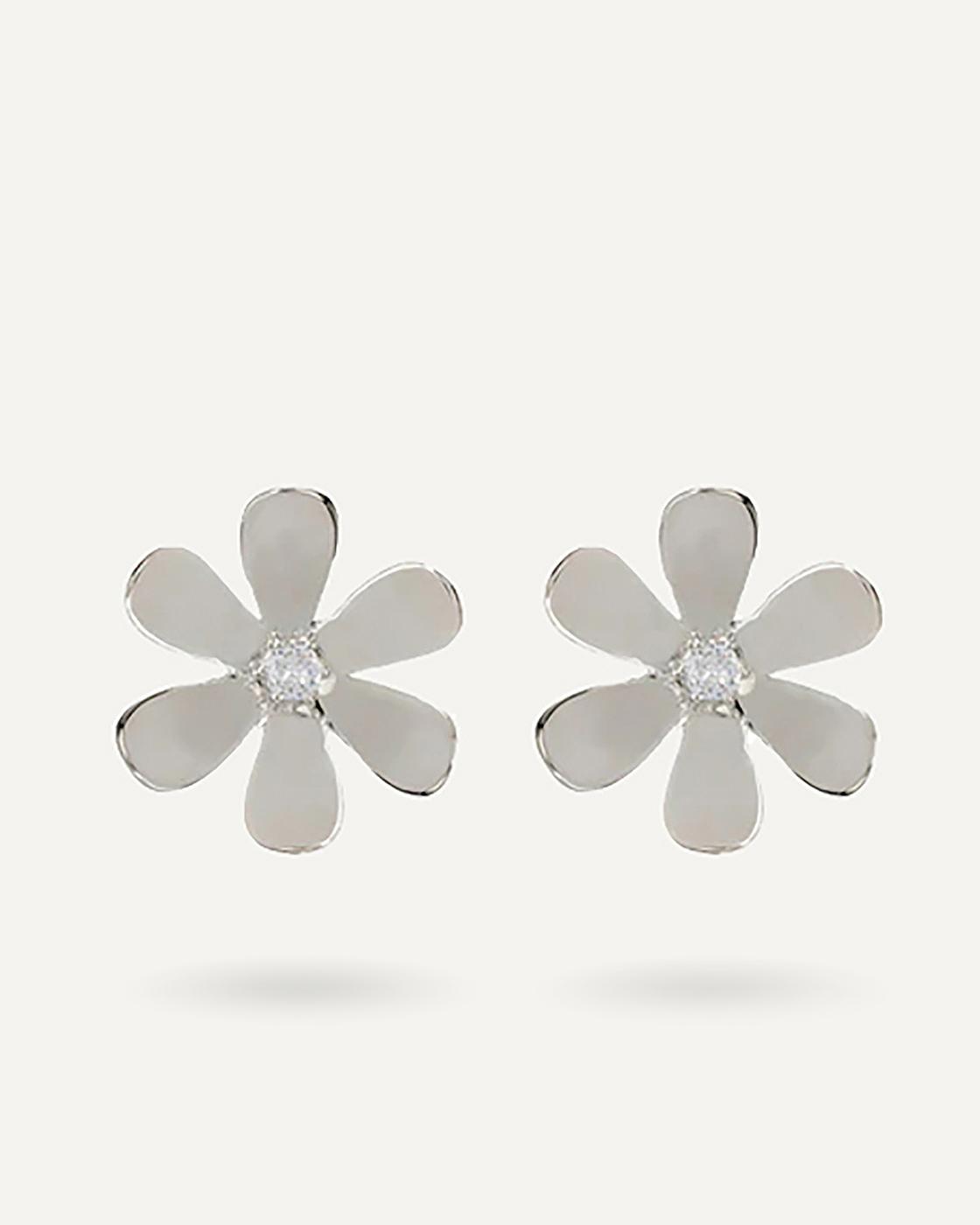 Daisy Silver-Plated Statement Earrings with Cubic Zirconia Crystals