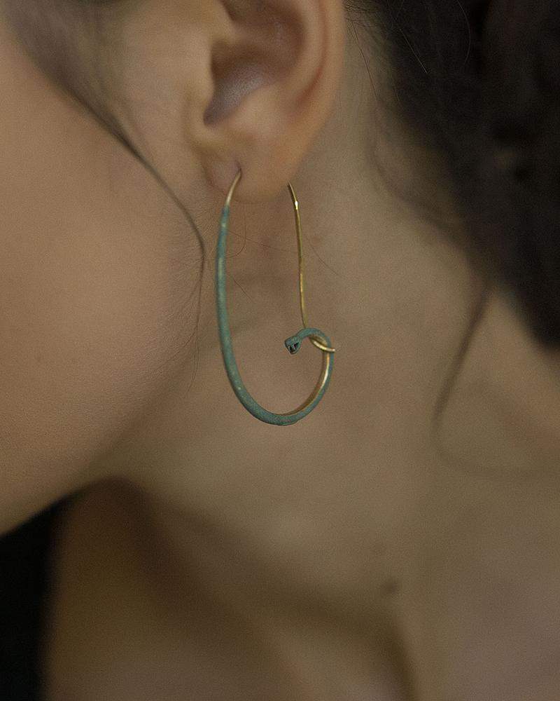 Gold-Plated Snake Oval Hoops with Patina
