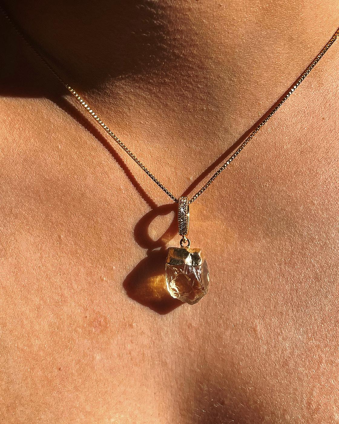 Citrine Gold-Plated Cubic Zirconia Pendant with Pave connector