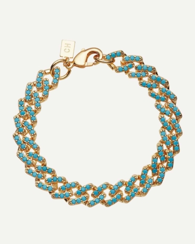 Mexican Chain Gold-Plated Cubic Zirconia Bracelet - Mykonos blue
