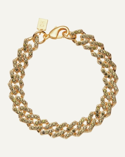 Mexican Chain Gold-Plated Cubic Zirconia Bracelet - Olive