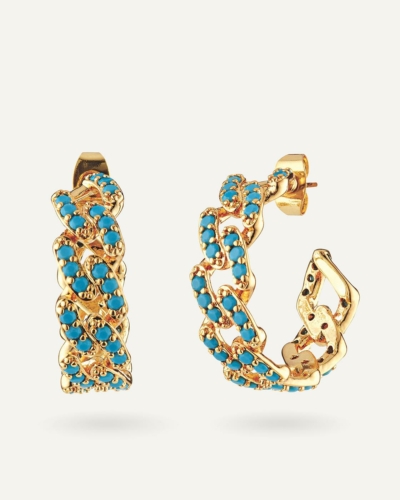 Mexican Chain Gold-Plated Cubic Zirconia Hoop - Mykonos blue