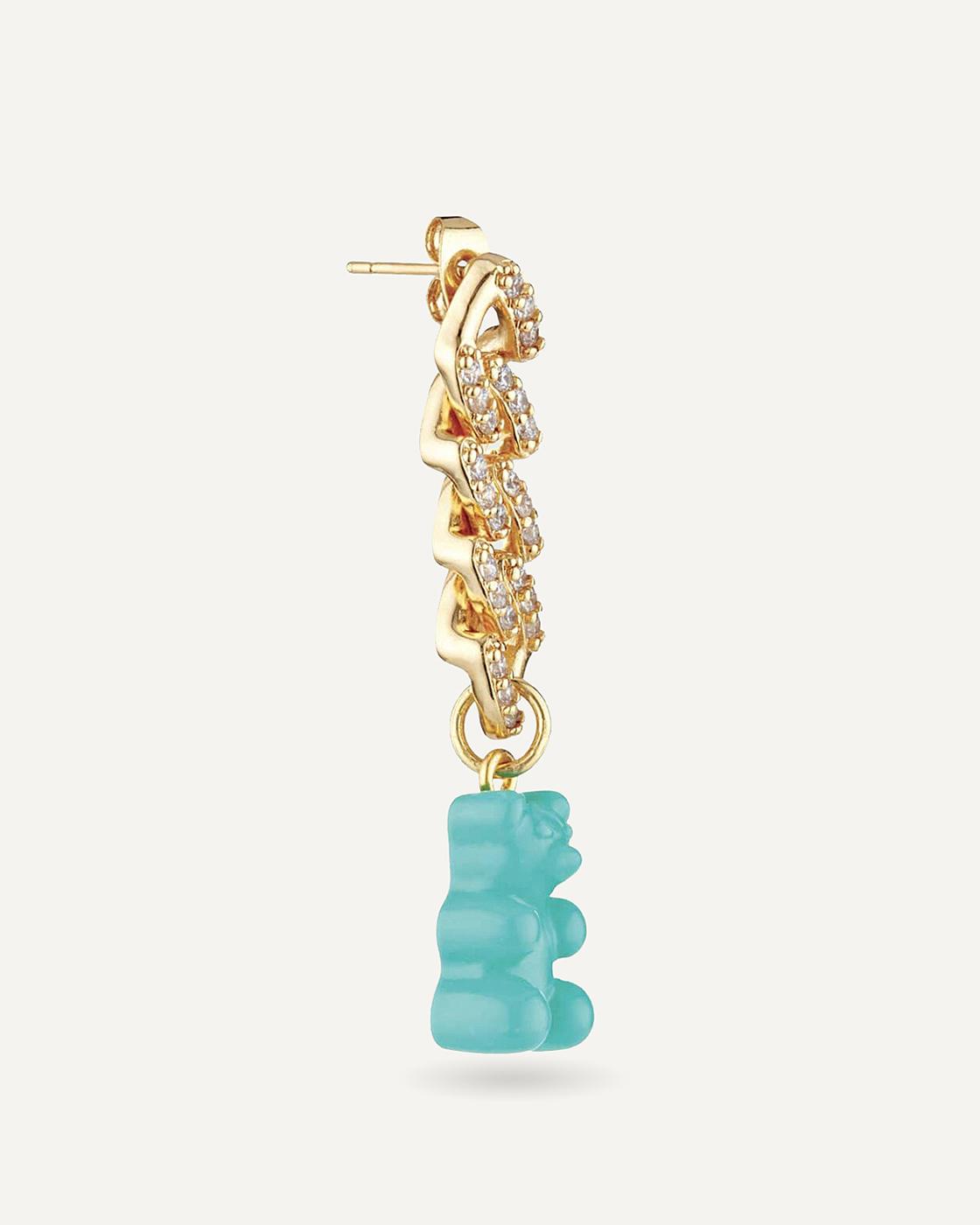 Nostalgia Bear Gold-Plated, Resin and Cubic Zirconia Single Hoop Earring - Mykonos blue