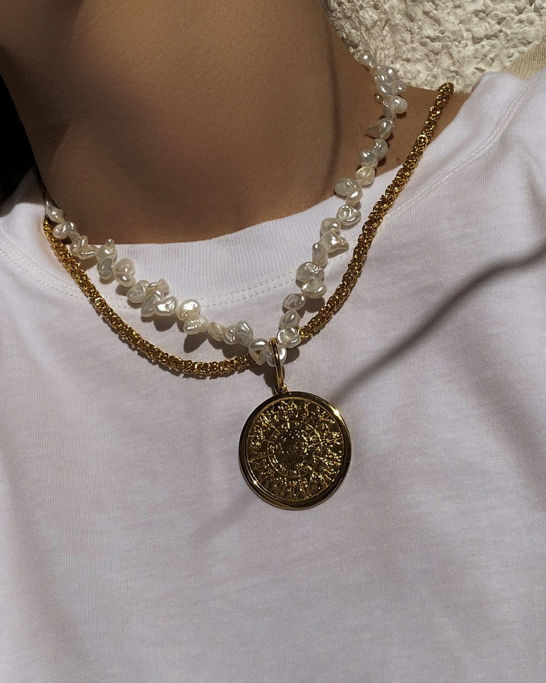 Shield of Achilles Gold Vermeil Statement Pearl Necklace