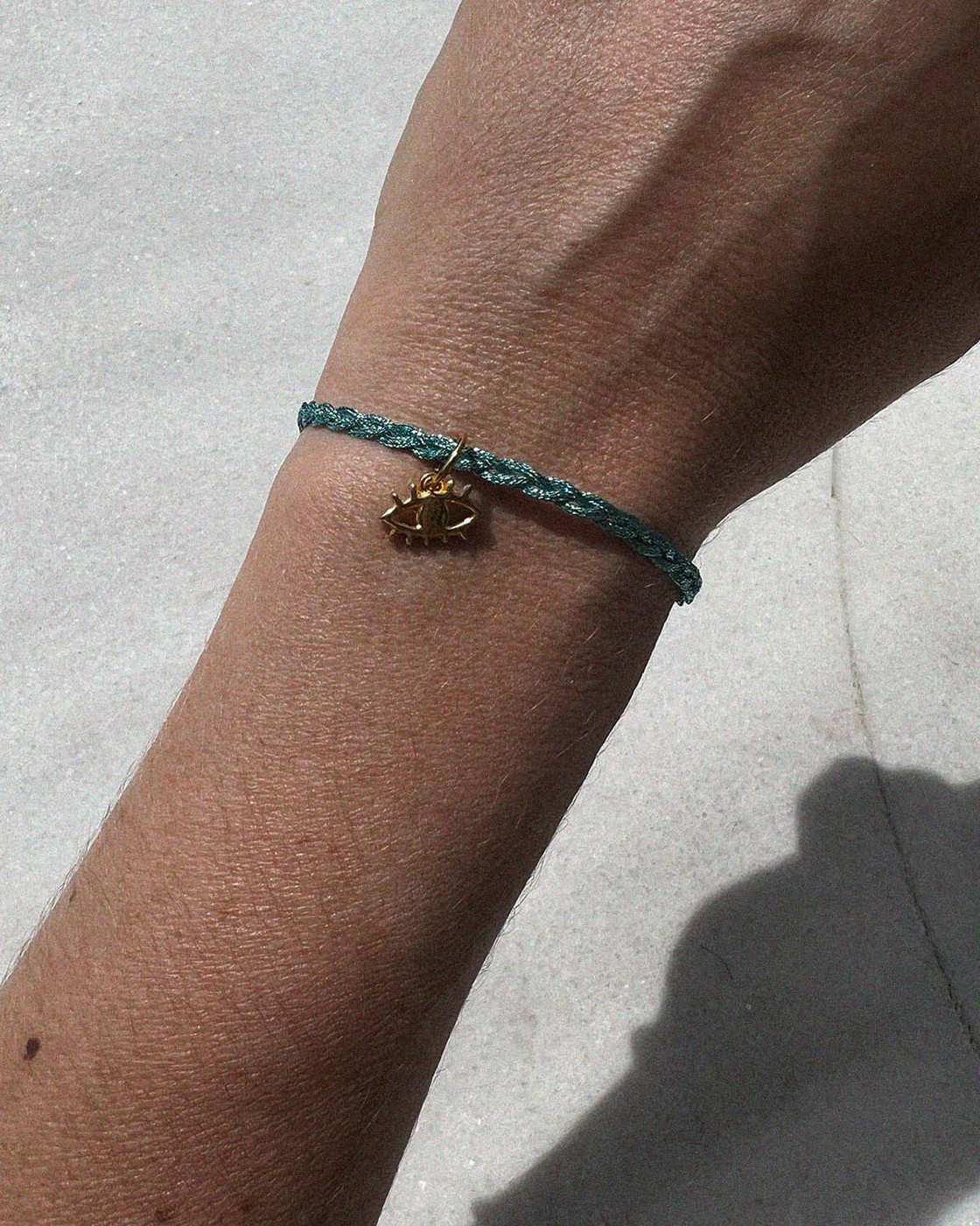 Metallic Evil Eye Bracelet with Gold Plated Sterling Silver Pendant- Turquoise