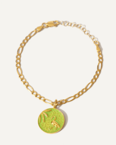 Circe's Heron Vergoldetes rundes kleines griechisches Armband aus Silber Grün