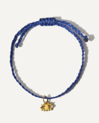 Blue Metallic Evil Eye Bracelet with Gold Plated Sterling Silver Pendant