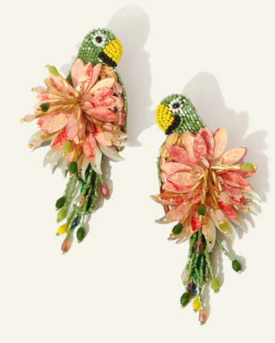 Beaded Parrot Earrings Green