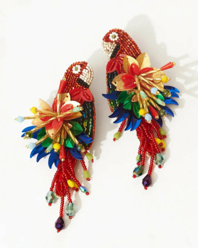 Glasperlen-Ohrringe mit Papagei Rot