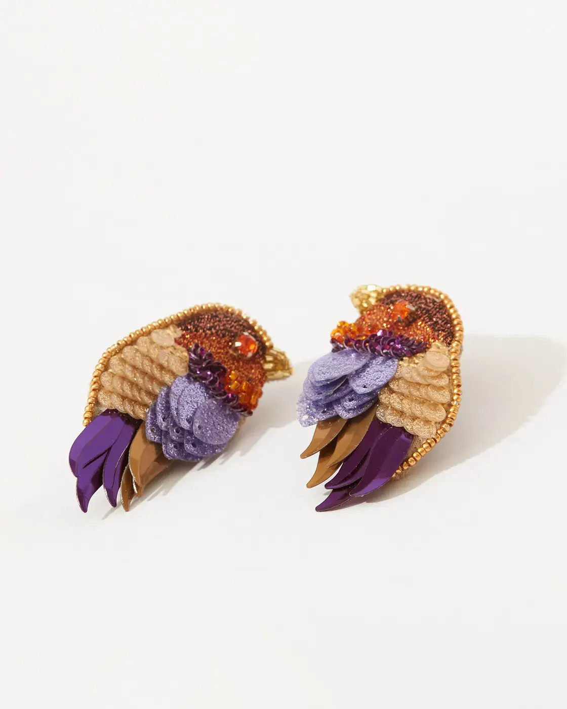 Robin Bird-Shaped Earrings Purple