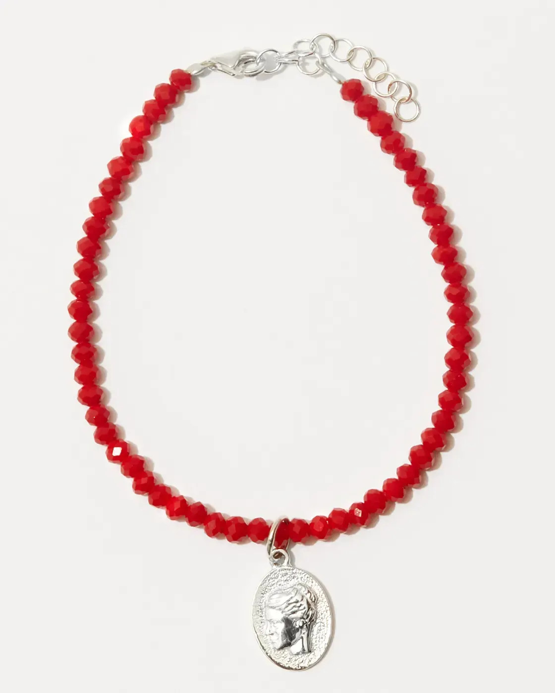 Ygieia Granada Red Glass Crystals Bracelet with Silver Pendant