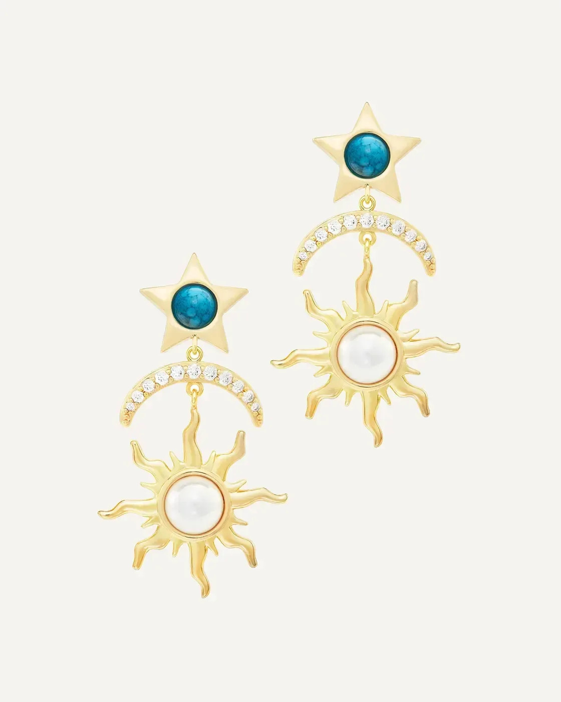 The Cassiopeia Gold-Plated Statement Star and Sun Earrings