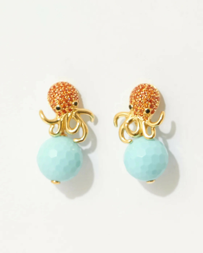 Krill Octopus Stud Earrings with Turquoise