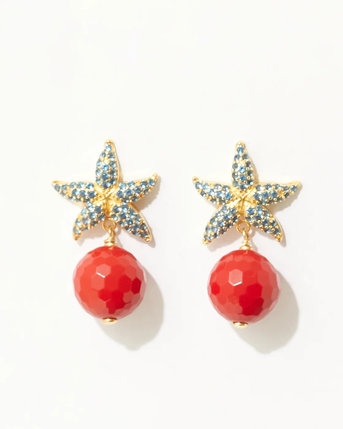 Krill Starfish Silver Earrings with Red Agate Drops