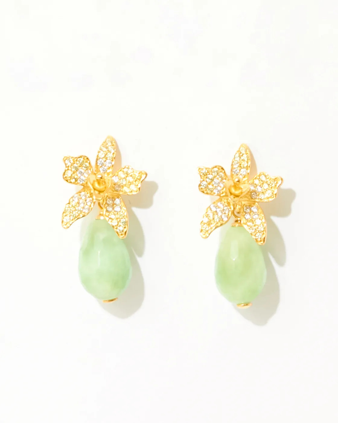 Marisol Flower Silver Studs with Jade Drops
