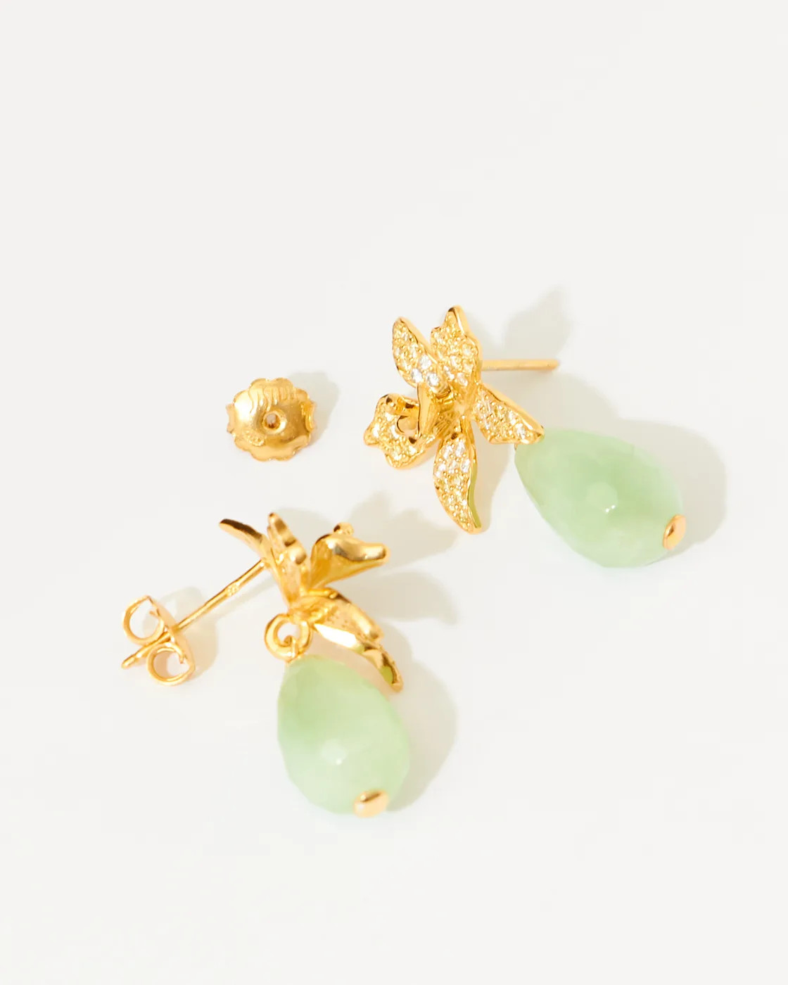 Marisol Flower Silver Studs with Jade Drops