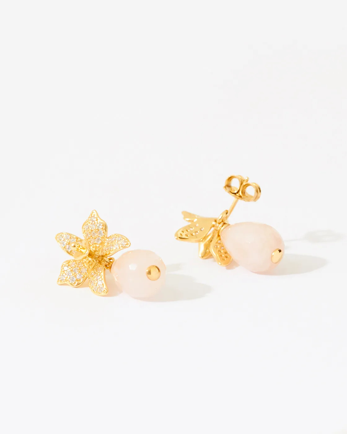 Marisol Flower Drop Earrings with Rose Quartz
