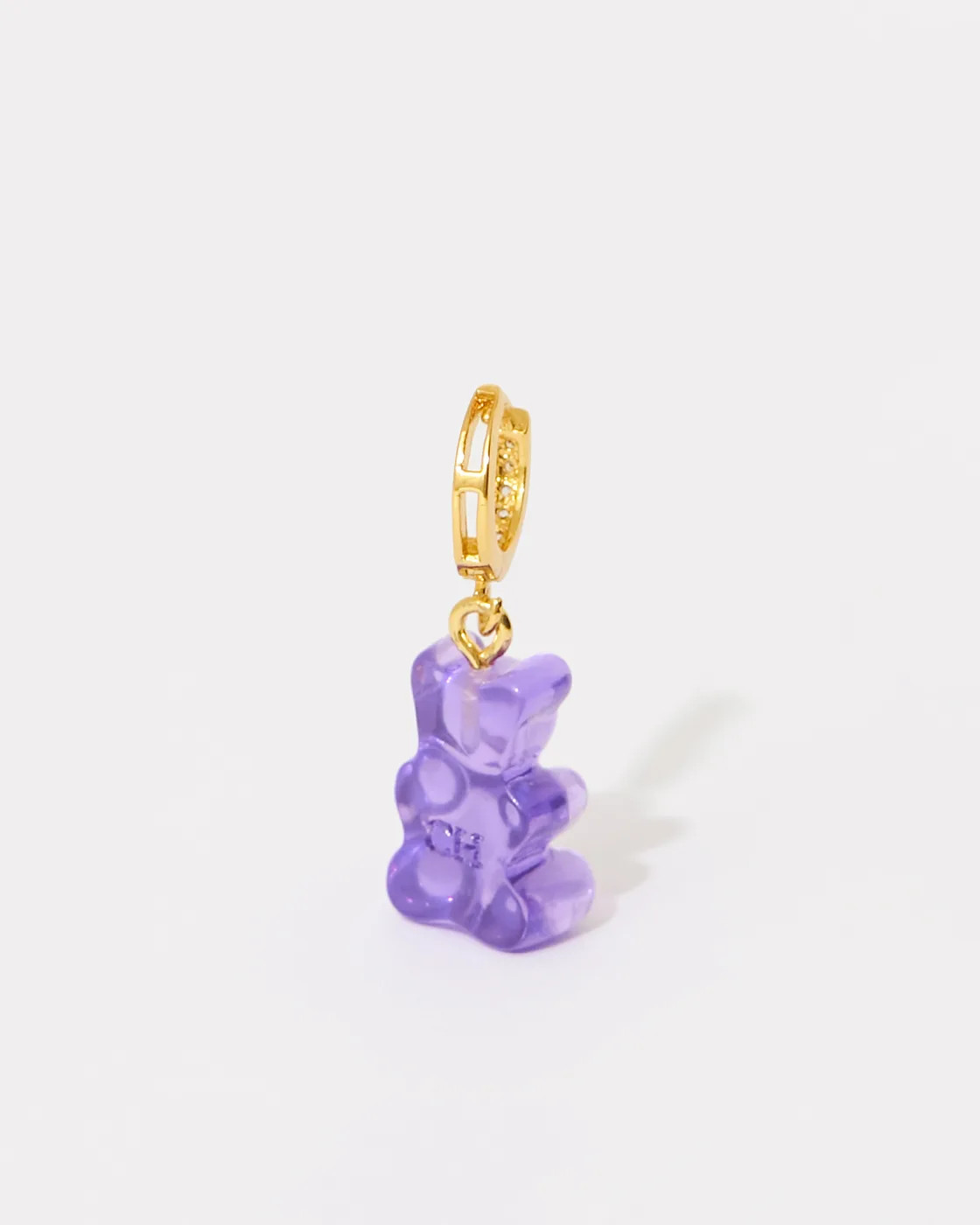 Nostalgia Bear Gold-Plated, Resin and Cubic Zirconia Single Hoop Earring - Plum