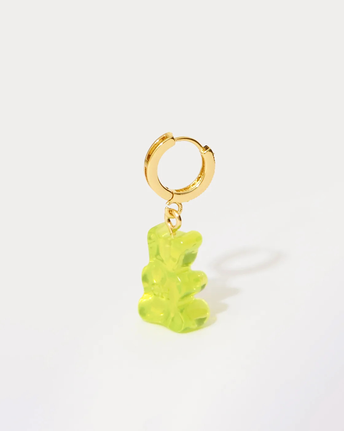 Nostalgia Bear Gold-Plated, Resin and Cubic Zirconia Single Hoop Earring - Lime