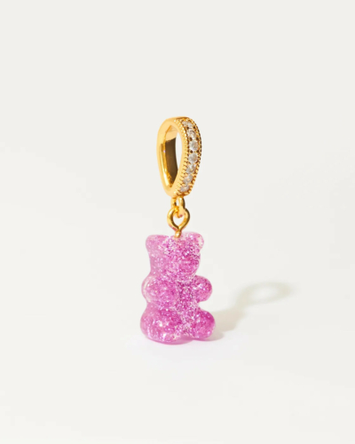 Nostalgia Bear Gold-Plated Resin Pendant with Pave Connector - Magenta