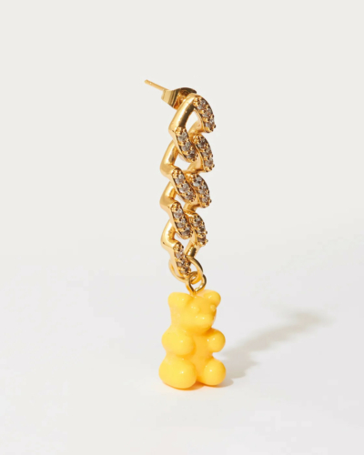 Nostalgia  Bear Gold-Plated, Resin and Cubic Zirconia Single Hoop Earring - NYC Taxi yellow