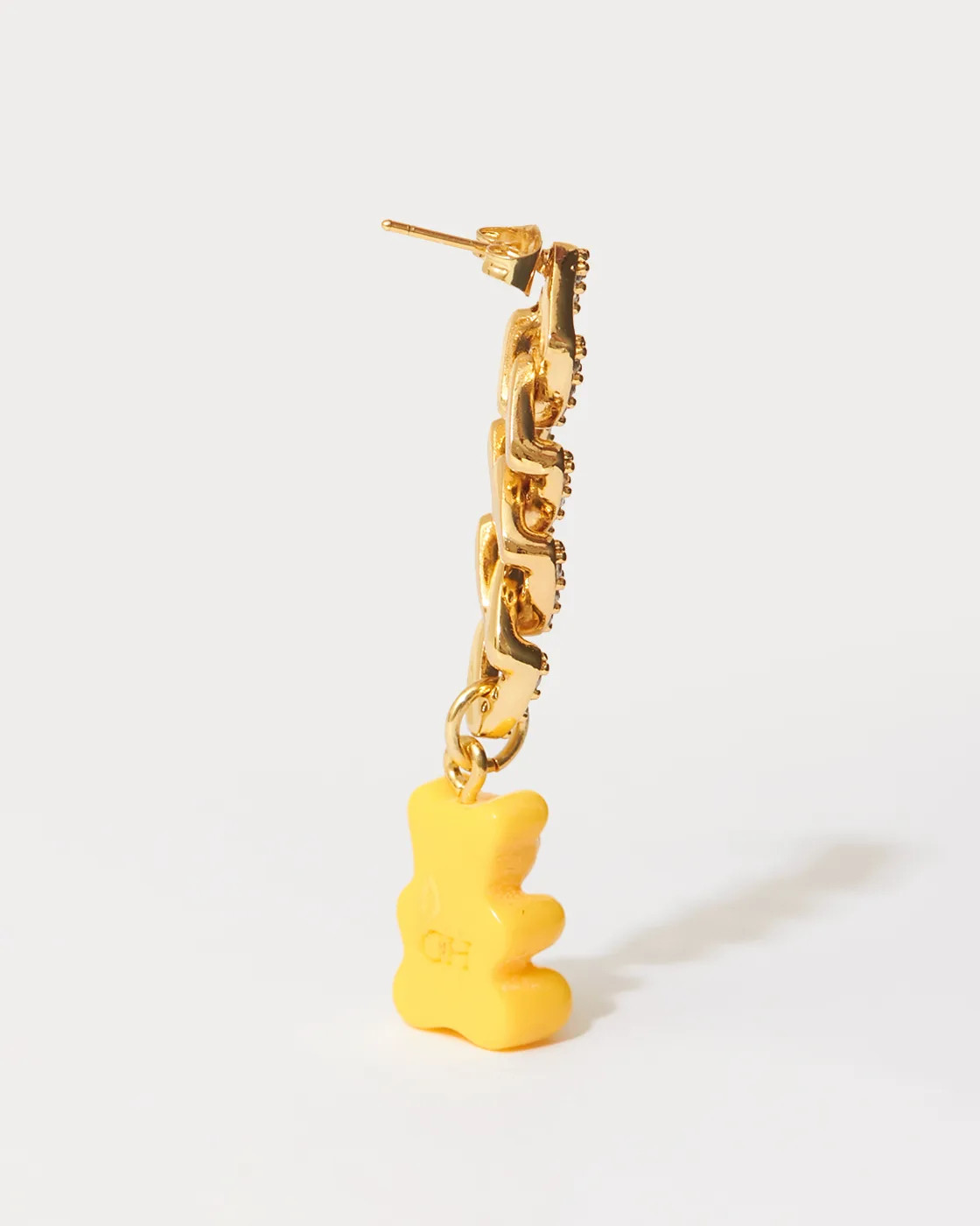 Nostalgia  Bear Gold-Plated, Resin and Cubic Zirconia Single Hoop Earring - NYC Taxi yellow