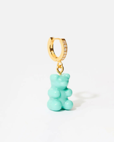 Nostalgia Bear Gold-Plated, Resin and Cubic Zirconia Single Hoop Earring - Mykonos blue