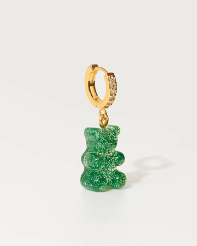 Nostalgia Bear Gold-Plated, Resin and Cubic Zirconia Single Hoop Earring - Green Haze