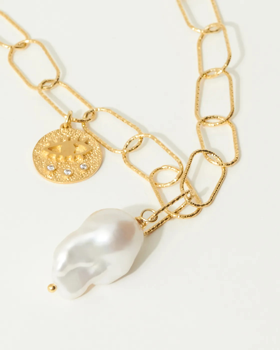 Chunky Gold-Plated Sterling Silver Necklace with Pearl
