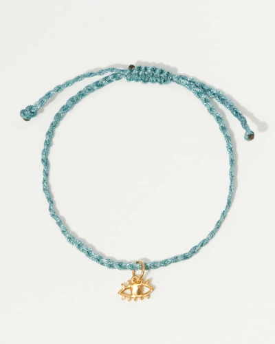 Metallic Evil Eye Bracelet with Gold Plated Sterling Silver Pendant- Turquoise