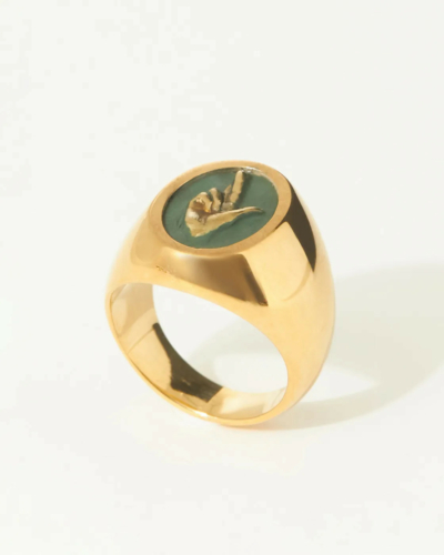 Gold-Plated Patinated Signet Ring Mano Fortuna