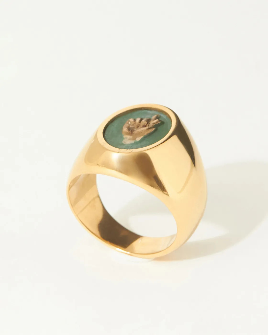 Gold-Plated Patinated Signet Ring Mano Figa