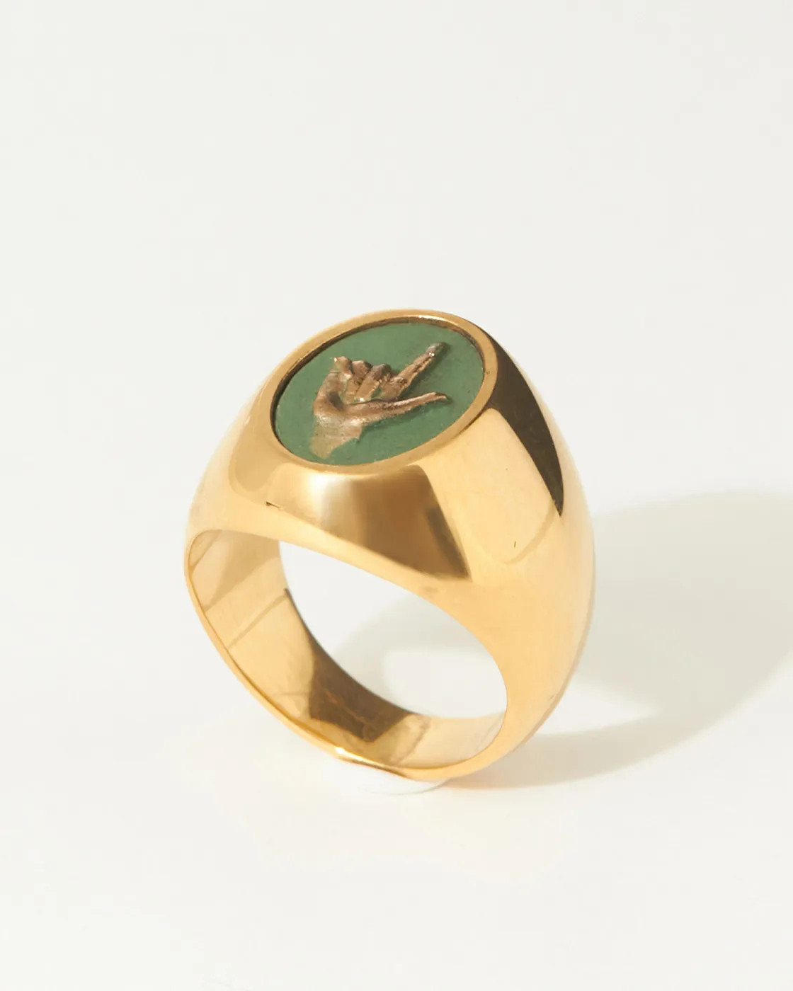 Gold-Plated Patinated Signet Ring Mano Veritas