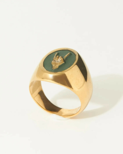 Gold-Plated Patinated Signet Ring Mano Cornuto