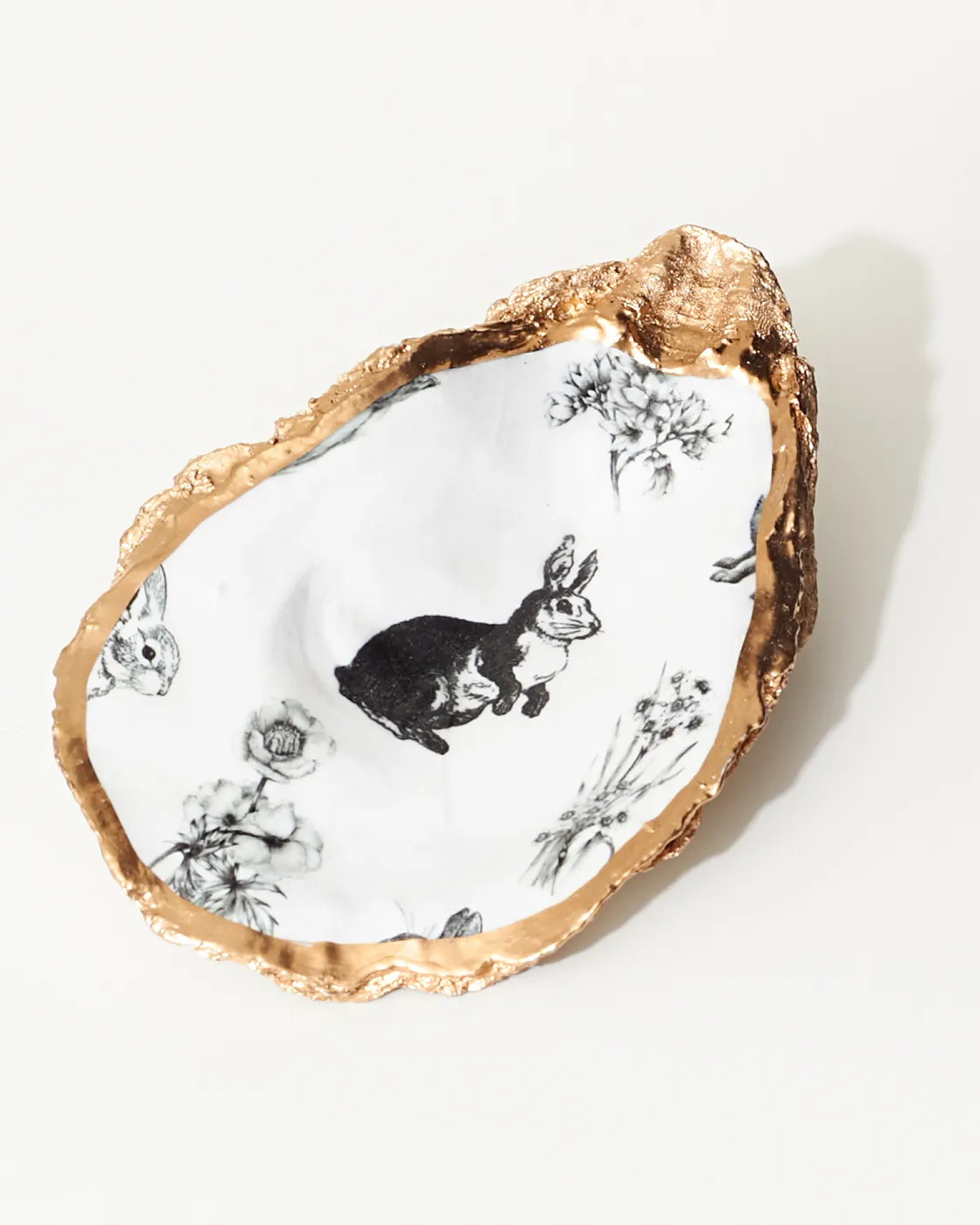 Black and White Bunny Oyster Jewelry Dish