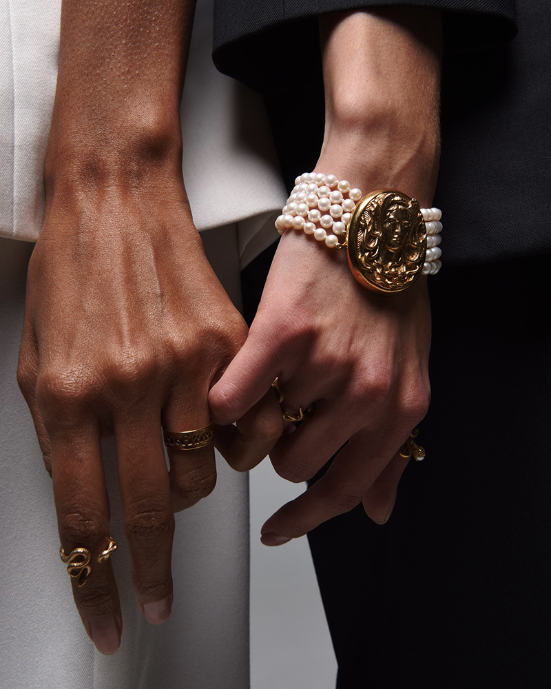 Gold-Plated Snakes Duo Rings with a Natural Pearl