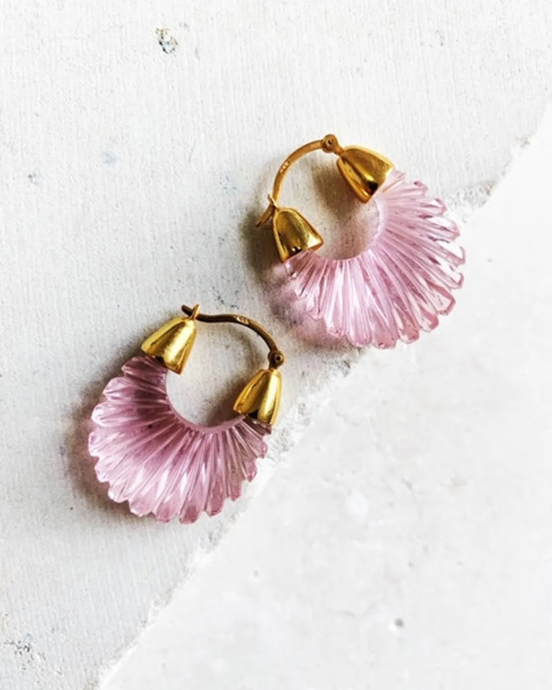 Ettienne Gold Vermeil Ridged Earrings - Soft Pink