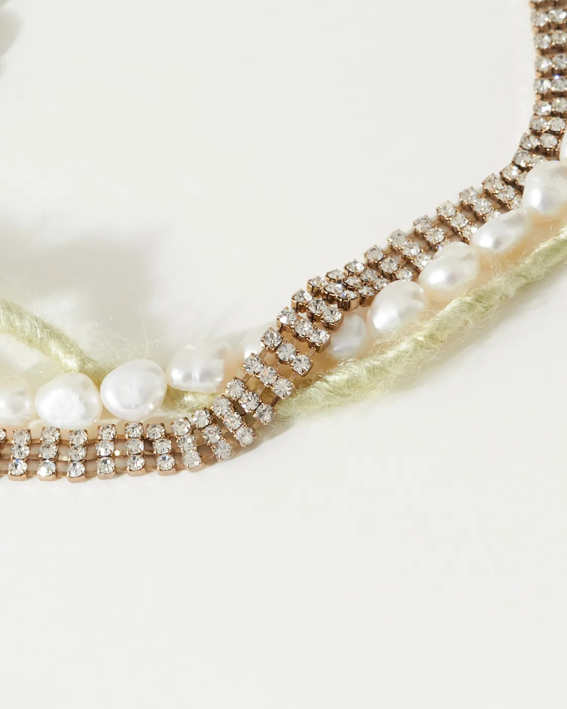 Rhinestone and Pearl Triple Layered Necklace