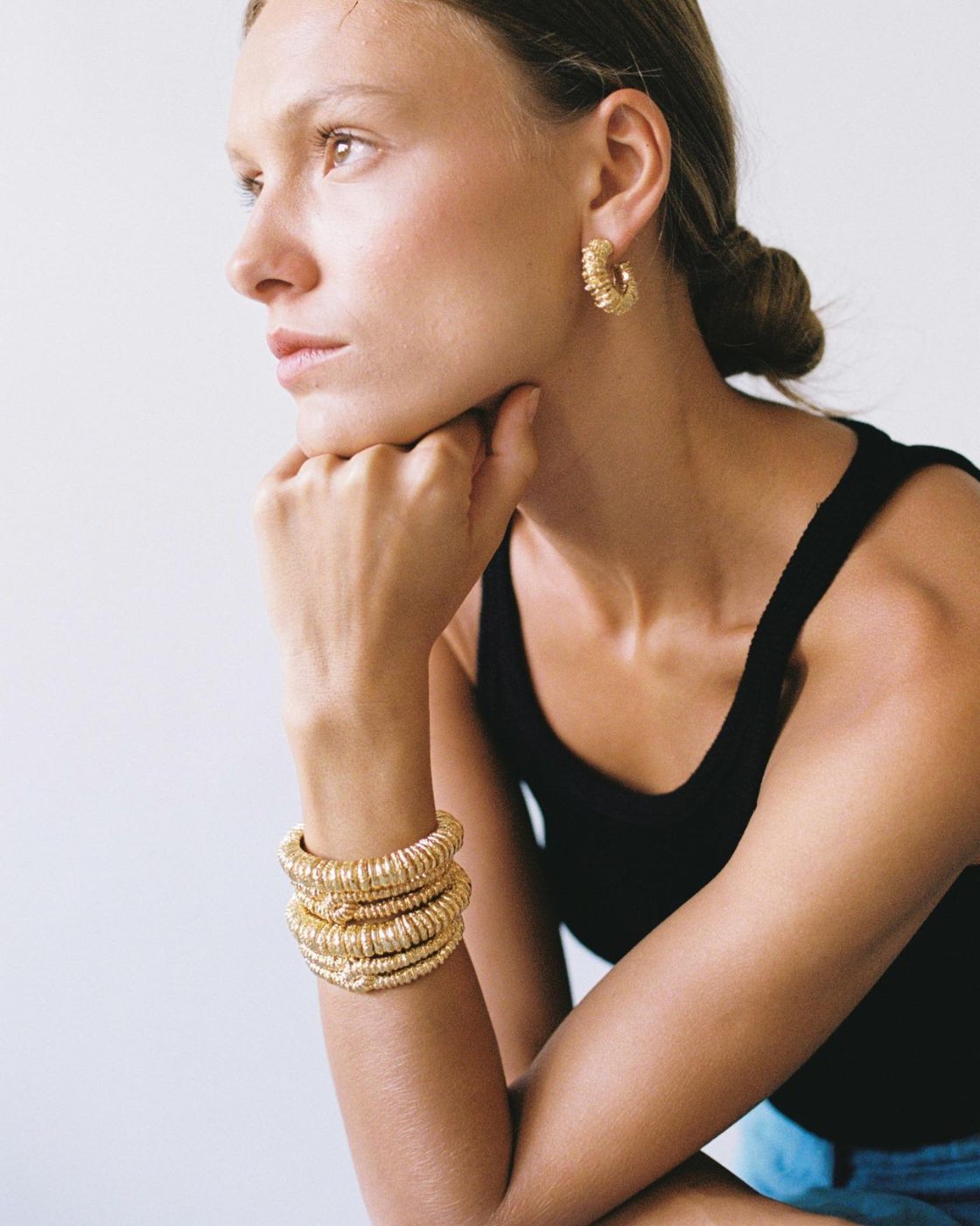 Amulet Gold-Plated Texture Midi Hoops