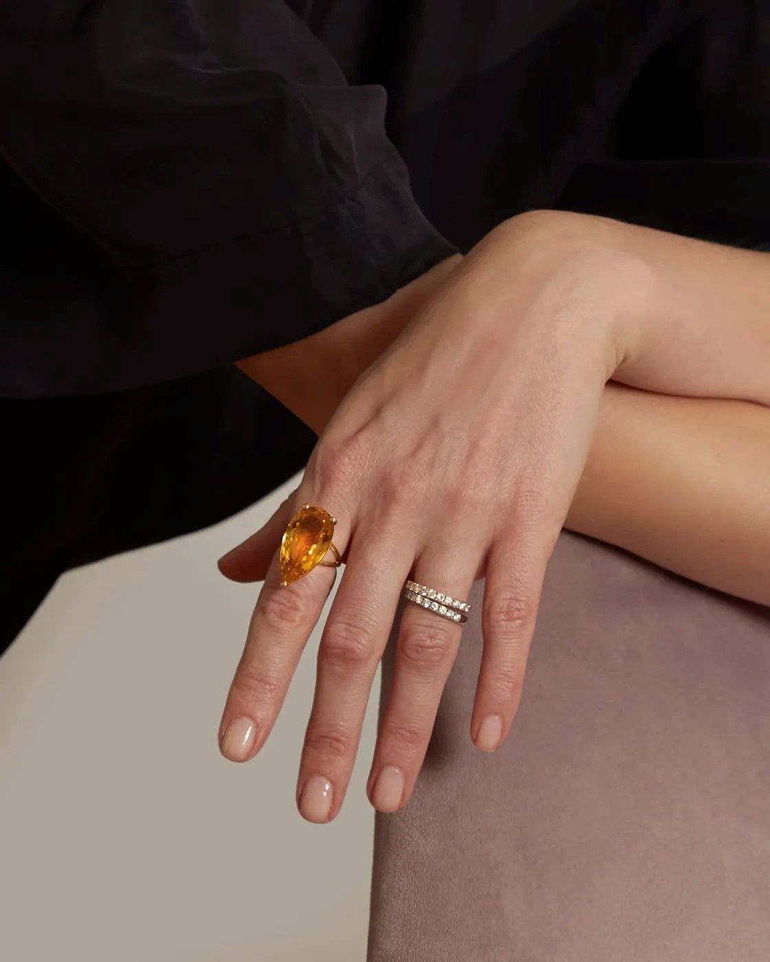 Gold Cocktail Ring with Large Citrine