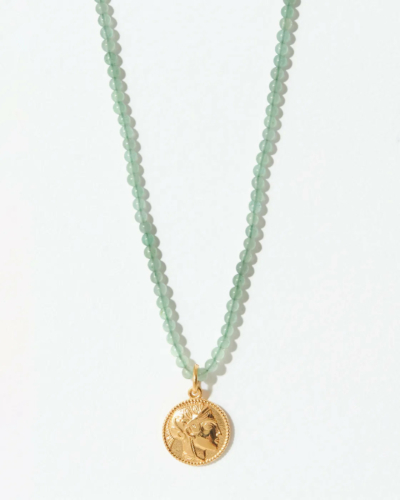 Aventurin-Halskette mit Athena-Anhänger aus Gold-Vermeil