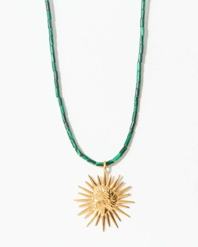 Sun Tarot Edelstein-Halskette mit vergoldetem Anhänger